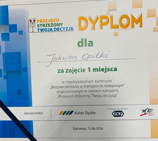 1 Miejsce -konkurs o przejazdach kolejowych